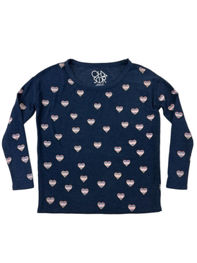 Chaser NEW Beach Hearts top XS women soft round neck casual loungewear